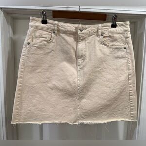 LOFT Cream Denim Skirt with Raw Hem Size 10